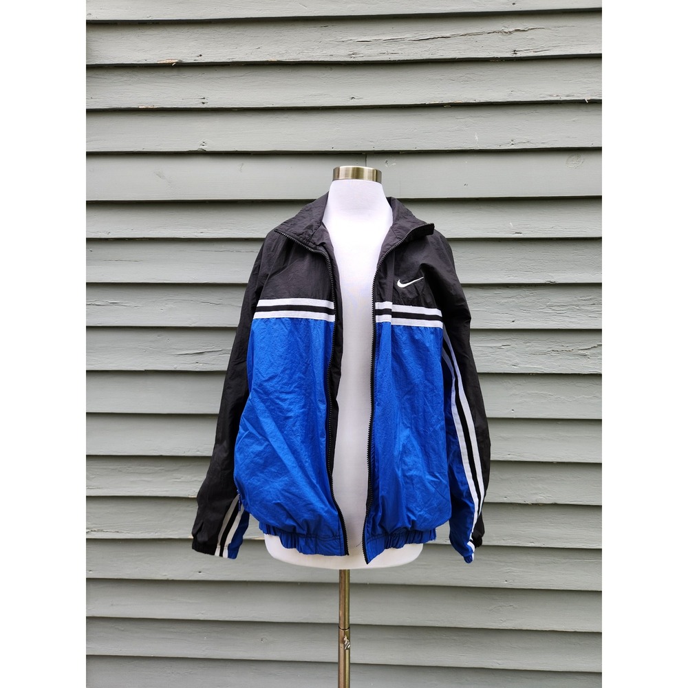 Vintage 90s Y2K Nike Windbreaker Jacket Blue Black White Track Full Zip Large